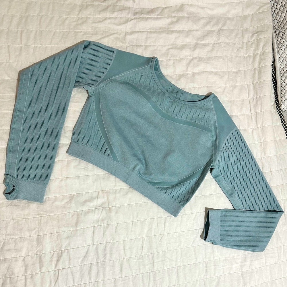 Blue Long Sleeve Crop Top